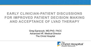 Webinar cover page for Early Clinician-Patient Discussion for Improved Decision Making and Acceptance of LVAD Therapy