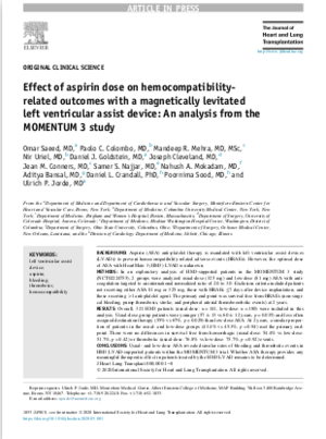 Effect Of Aspirin Dose On Hemocompatibility-Related Outcomes