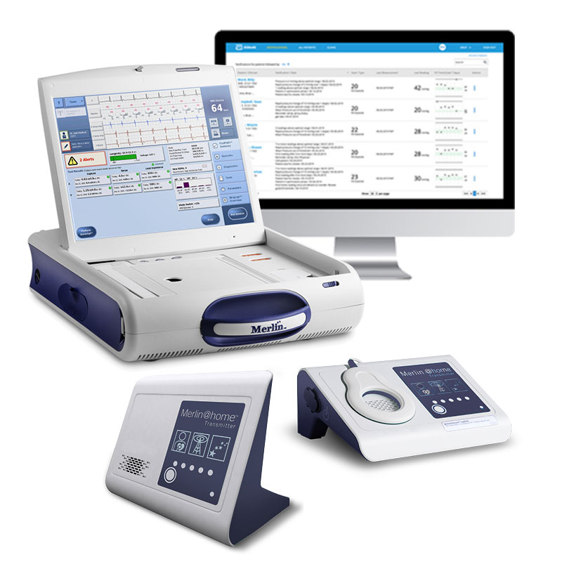 Merlin.net Patient Care Network on display with the Merlin@home transmitter for remote monitoring.