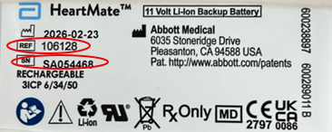 HeartMate Battery model/ref and serial number