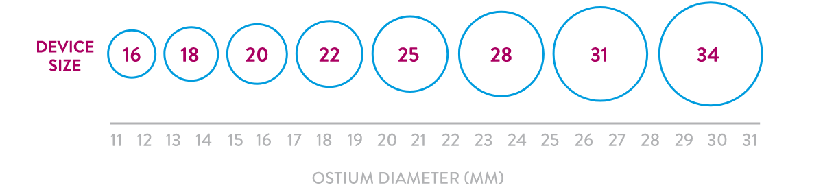 オクルーダーデバイスのサイズチャート