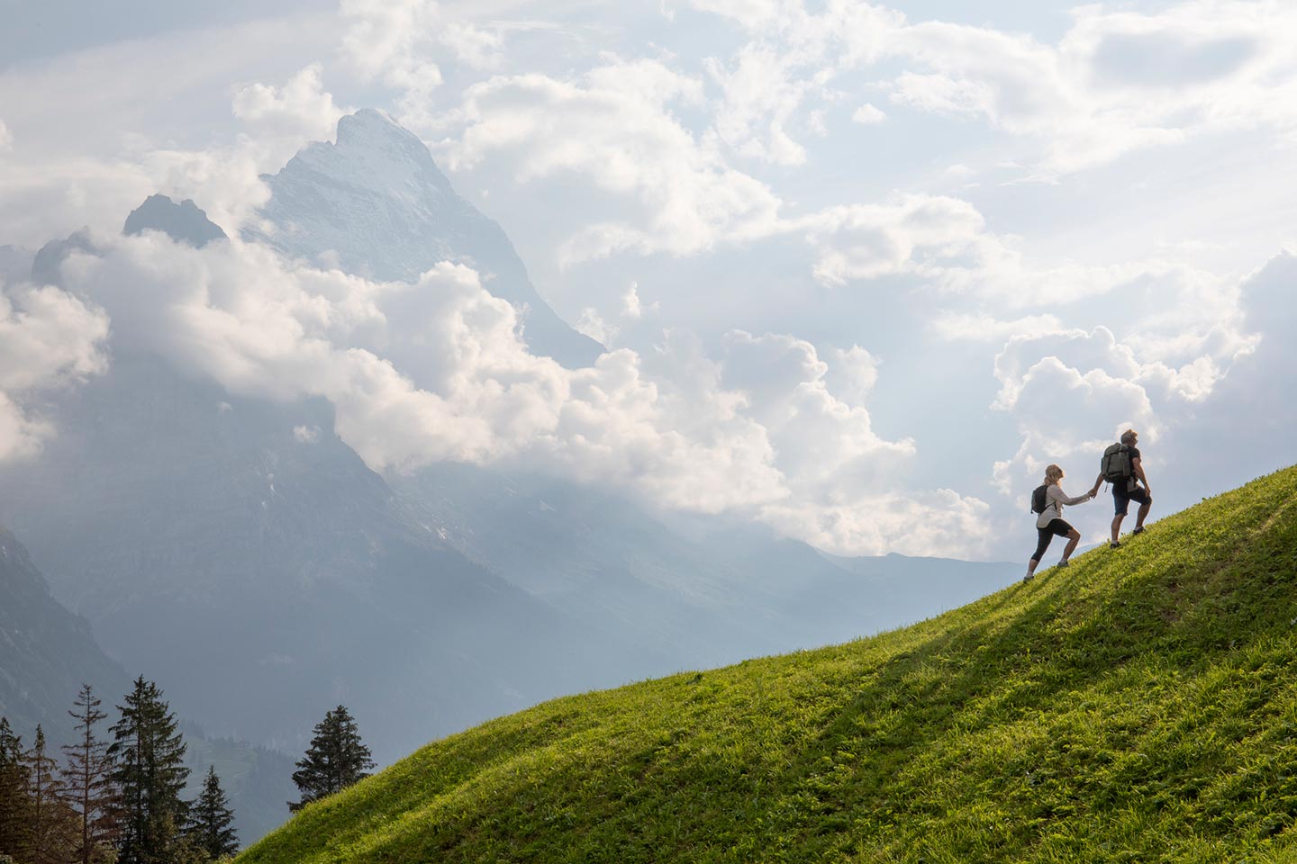 A couple hiking in the mountains