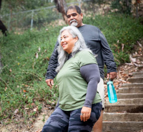 couple walking stairs